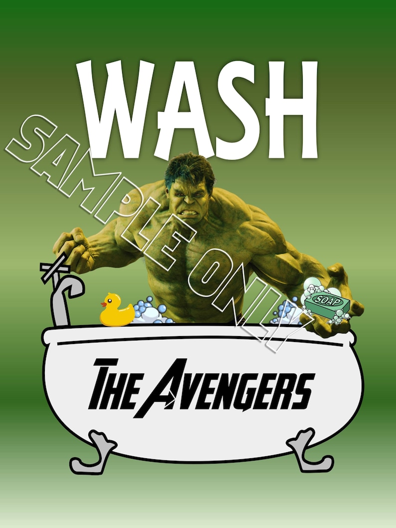 Avengers Superheroes Wash Brush Floss Flush Kids Bathroom Decor Wall Art Prints image 2