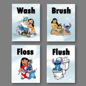 Lilo and Stitch Bathroom Prints - Set of 4