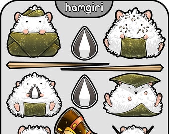 Stickers - 16 Hamgiri (Hamster Onigiri!) Stickers - 2 Sets! (32 total)