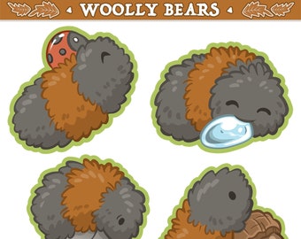 Stickers - 6 Woolly Bear Caterpillar Designs - 2 Sets! (12 Total Stickers)