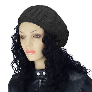 Satin Lined Knit Cap, Knit Hat, Womens Knit Beret, French Style Beret, Black Satin Lined Cap, Crotchet Hat