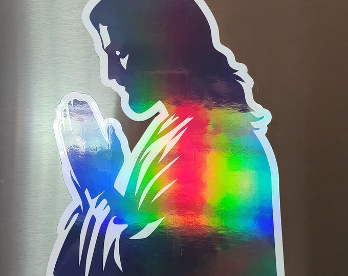 Holographic Laminated Magnetic Decal of Jesus Praying