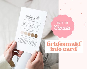 BRIDESMAID INFO CARD | Canva Template, Bridal Party Info Card, Bridesmaid Information Card, Bridesmaids Proposal, Maid of Honor