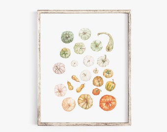 Fall Pumpkins Watercolor Art Print – Autumn Farmhouse Decor