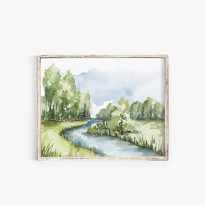 Watercolor Landscape Art Print River Flow image 3