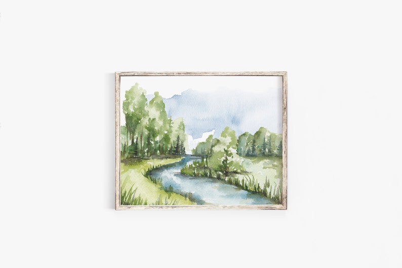 Watercolor Landscape Art Print River Flow image 3