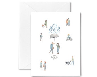 Sympathy Card - Here for You - Rain Umbrella - encouragement card grief card loss card