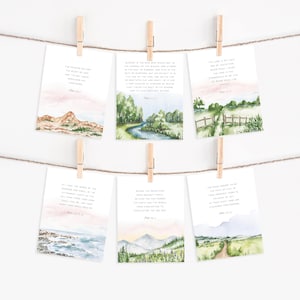 Scripture Card Set - PSALMS Edition - Watercolor Illustrated Bible Verse Memory Cards Pack