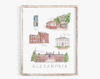 Alexandria Virginia Watercolor Illustration - Old Town City Wall Print
