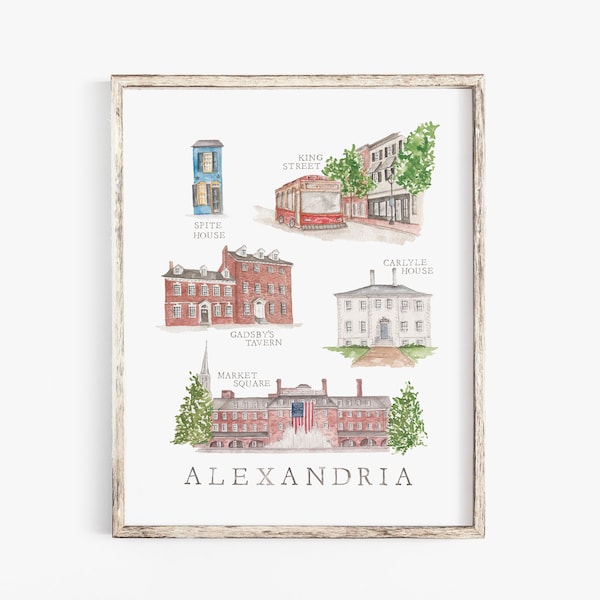 Alexandria Virginia Watercolor Illustration - Old Town City Wall Print