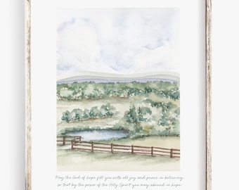 Romans 15:13  Watercolor Art Print | Christian Scripture I Meadow Field