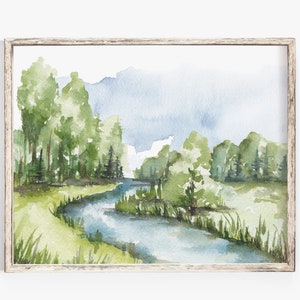 Watercolor Landscape Art Print River Flow image 1