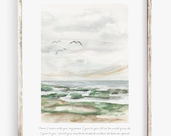 John 14:27  Watercolor Art Print | Christian Scripture I Ocean Birds I Peace Be With You