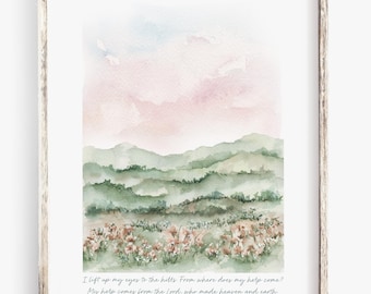 Psalm 121 Watercolor Art Print | Christian Home Decor