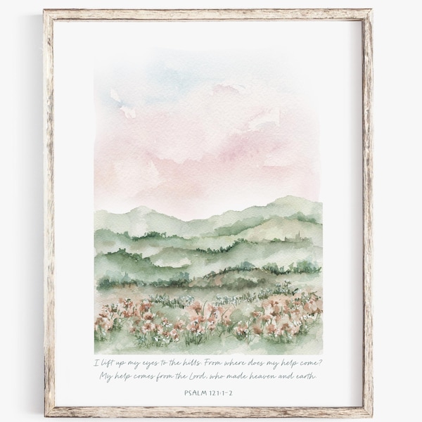 Psalm 121 Watercolor Art Print | Christian Home Decor