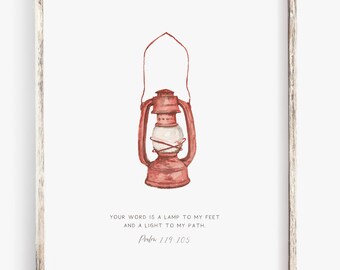 Psalm 119:105  Watercolor Art Print | Christian Scripture | Bright Flowers