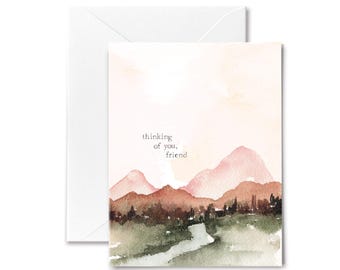 Thinking of You Card: Mountain Watercolor Greeting Card for Friend