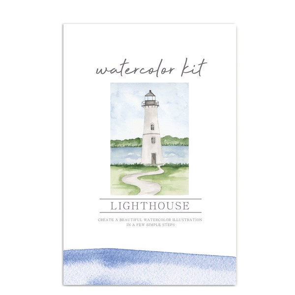 Watercolor DIY Kit - Lighthouse - Nautical Coastal Sea Ocean - Watercolor