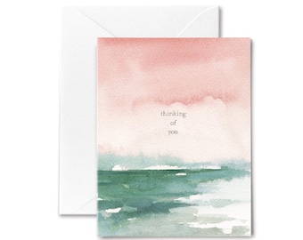 Watercolor Thinking of You Card: Abstract Beach Handmade Greeting