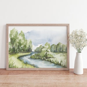 Watercolor Landscape Art Print River Flow image 2