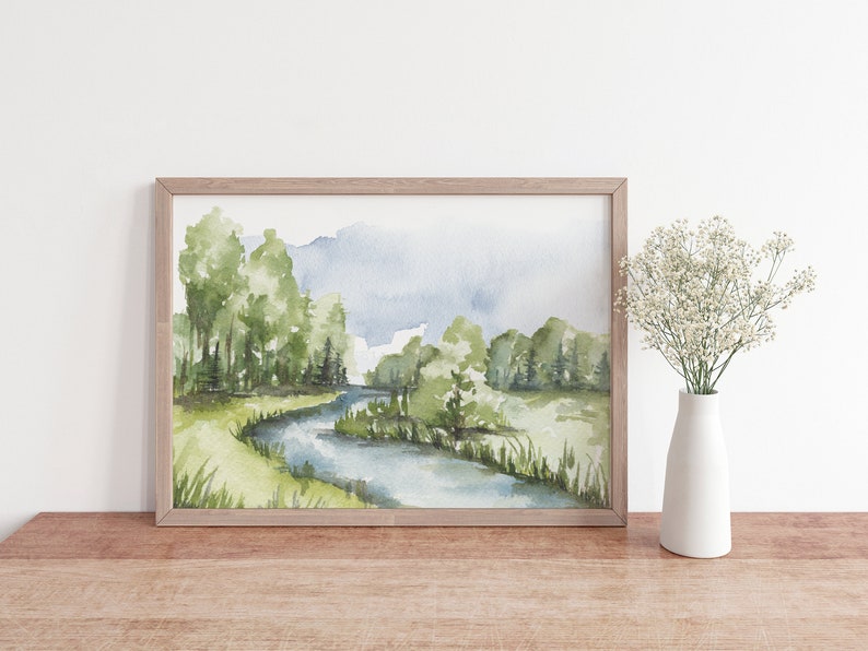 Watercolor Landscape Art Print River Flow image 2