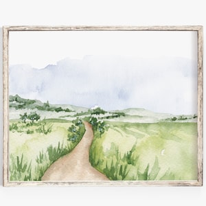 Watercolor Landscape Art Print - Winding Path