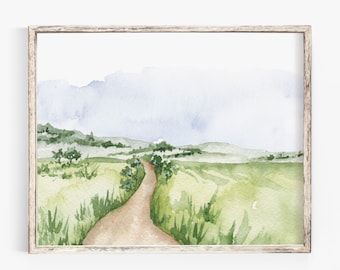 Watercolor Landscape Art Print - Winding Path