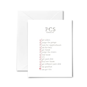Military Spouse Card - PCS Checklist - Funny Encouragement Moving Card - Army Navy Marines Air Force