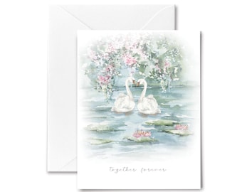 Wedding Card – Watercolor Swans | Romantic Congratulations | Elegant Wedding