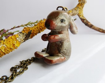 Easter bunny pendant,bunny jewelry,clay handmade animal,100% handmade animal necklace,woodland keepsake,baby animal pendant,rabbit jewelry