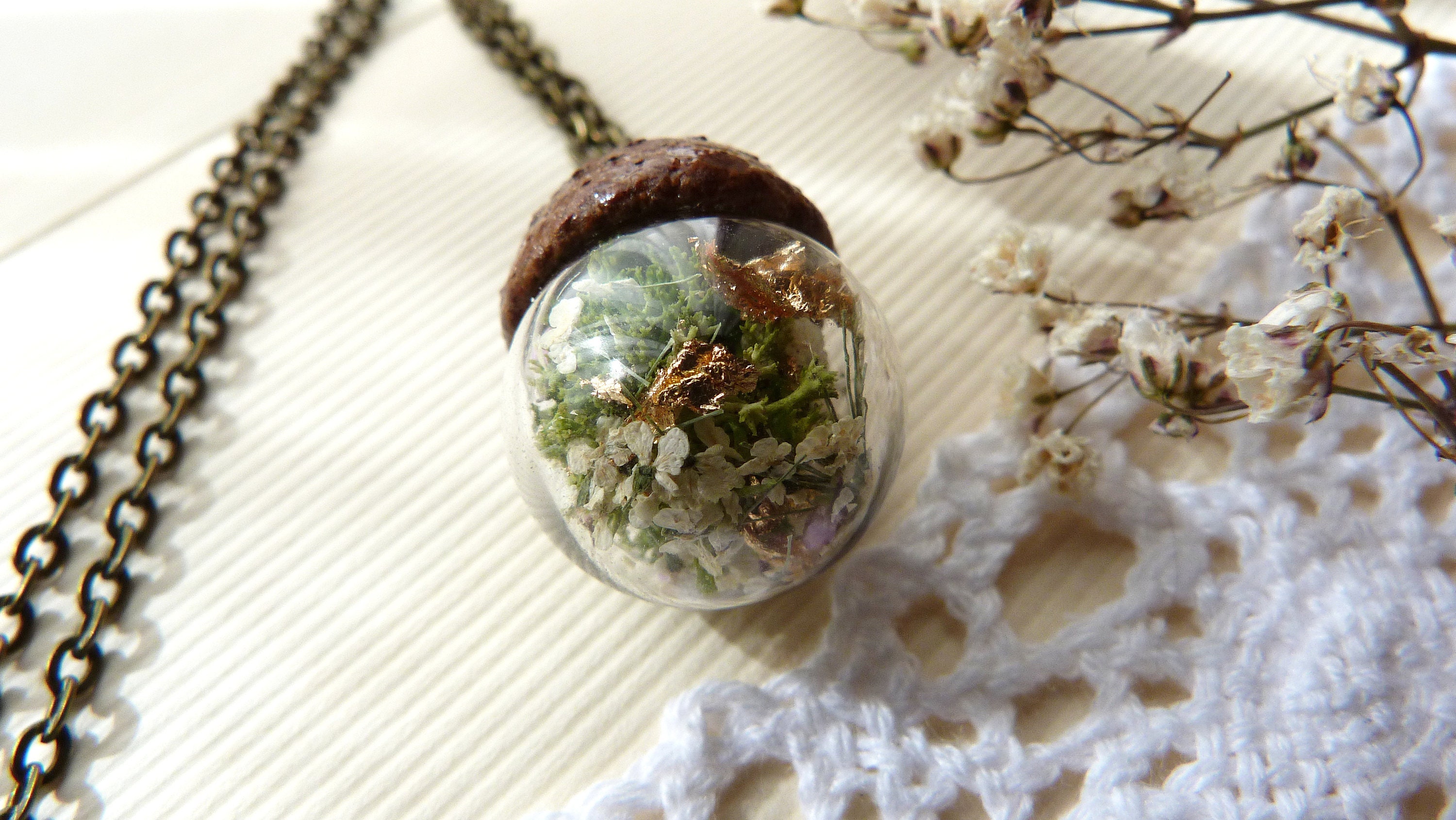 Forest Acorn Pendant woods Necklace real Flower Jewelry real Moss Jewelry woodland Jewelry real Acorn Cap Necklace unique Fall Necklace Etsy