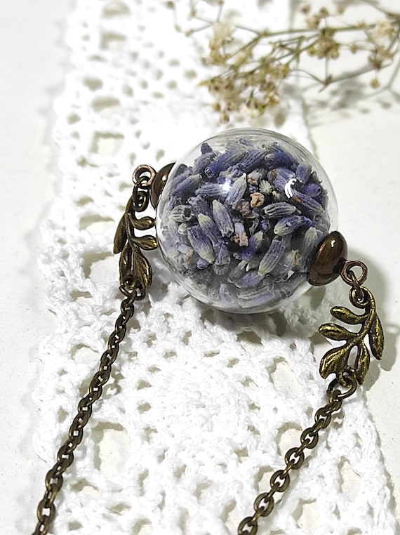 Dried Lavender Necklace Glass Globe Lavender Pressed Flower
