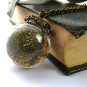 Gold Painted Eucalyptus Necklace: Real Moss Pendant, Unique Nature Gift