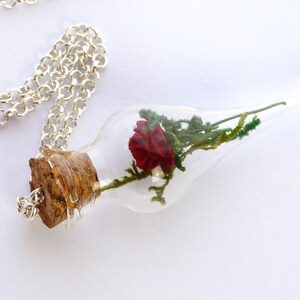 Enchanted rose necklace,Bronze/Silver necklace,nickel and lead free,terrariums,glass bottle,real moss,hand painted rose,thoughtful gift