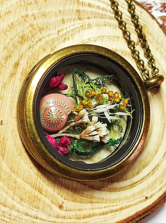 Glass Secret Flower Locket,bronze,silver,necklace,real Flowers
