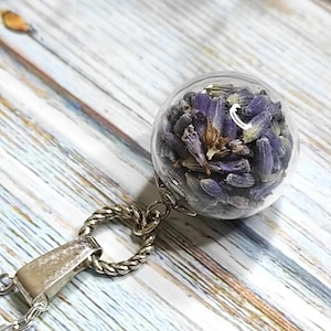 Real Dried Lavender Silver Pendant Necklace: Botanical Jewelry Gift