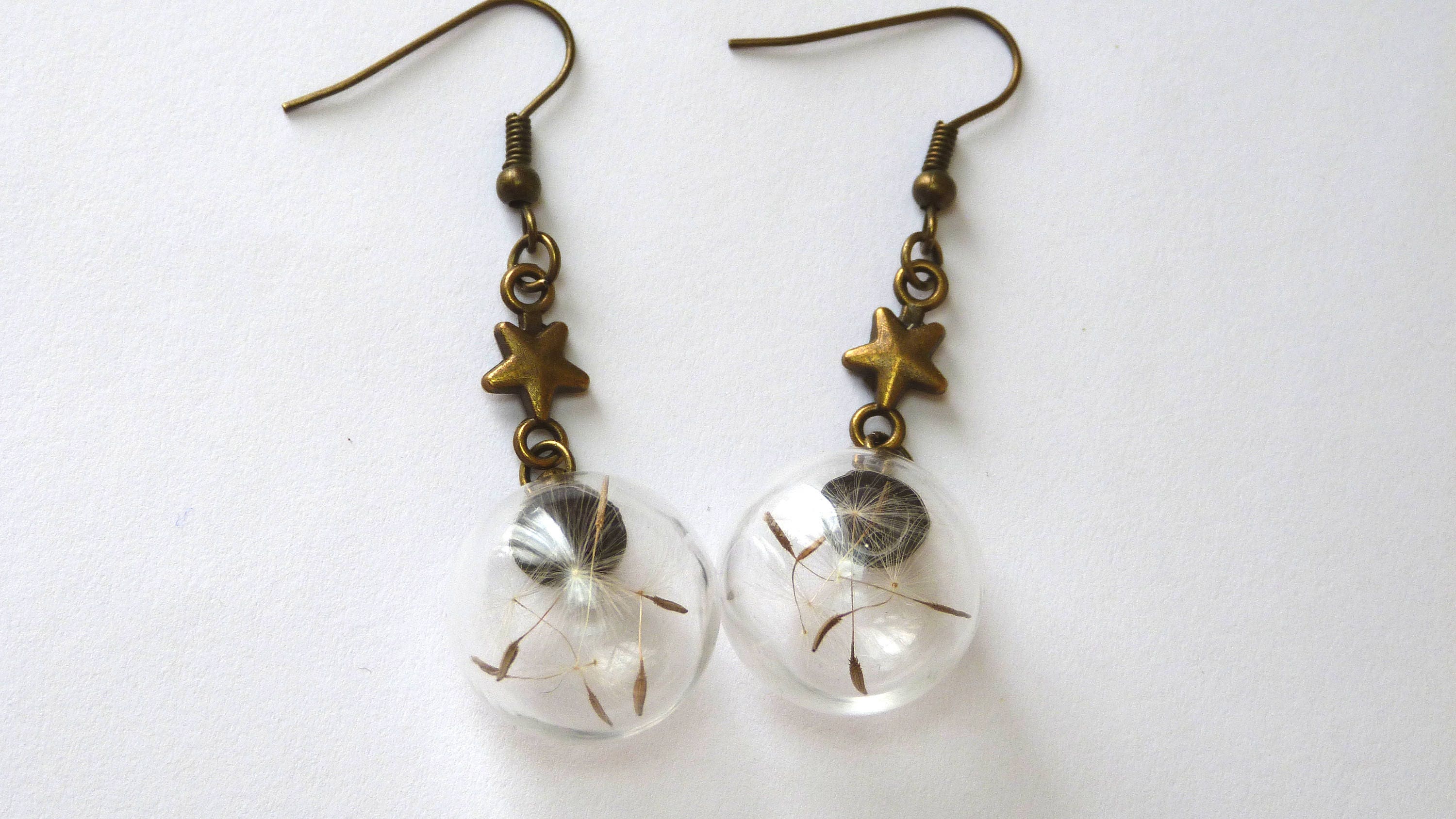 Dandelion earringsreal dandelionsbronze/silver earringsreal | Etsy