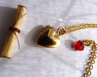 Heart jewelry,red heart necklace,tiny red heart,red heart,dainty heart locket,Valentine's day gift,keepsake gift,love and friendship,gold