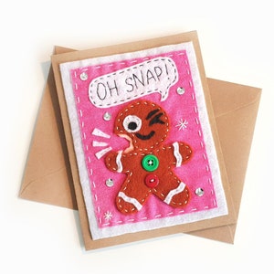 Handgemachte Weihnachtskarte aus Filz – Lebkuchenmann Postkarte