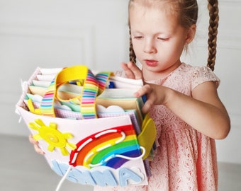 Personalisiertes Montessori Quiet Book: Sensorisches Filzspielzeug für Kleinkinder