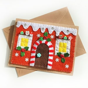 Joyful Holiday Greeting Card with a Charming Felt Gingerbread House