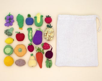 Nourriture miniature, Nourriture au crochet de maison de poupée, Amigurumi Fruit & Veges ensemble 20 Pcs, Nourriture de jeu au crochet, Maison de jeu pour enfants - MiniMoms