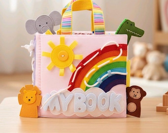 Handgemachtes Stillbuch für Kleinkinder – Montessori Buch, 12 Seiten.