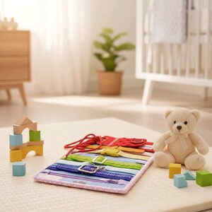 Tablero de actividades para niños pequeños: Juguete sensorial Montessori, motricidad fina imagen 12