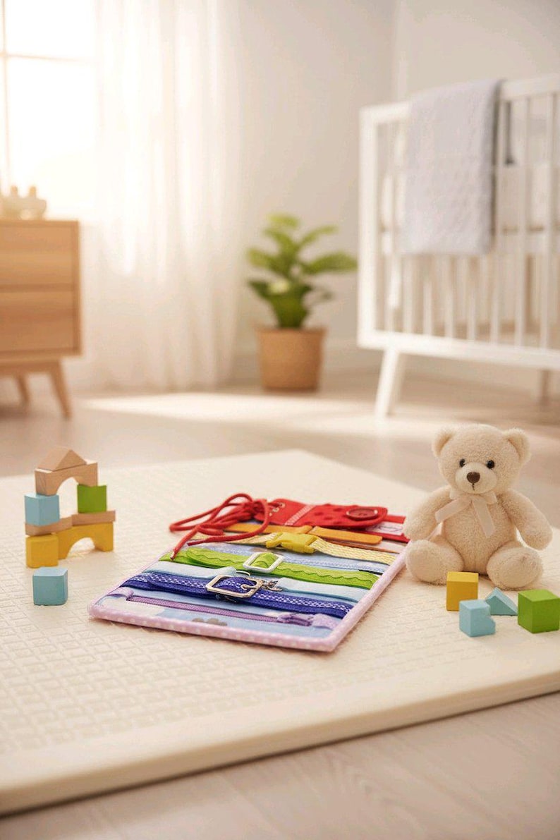 Tablero de actividades para niños pequeños: Juguete sensorial Montessori, motricidad fina imagen 12