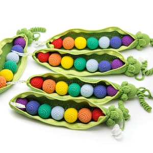 Crocheted Rainbow Pea Pod: Montessori Baby Rattle Toy