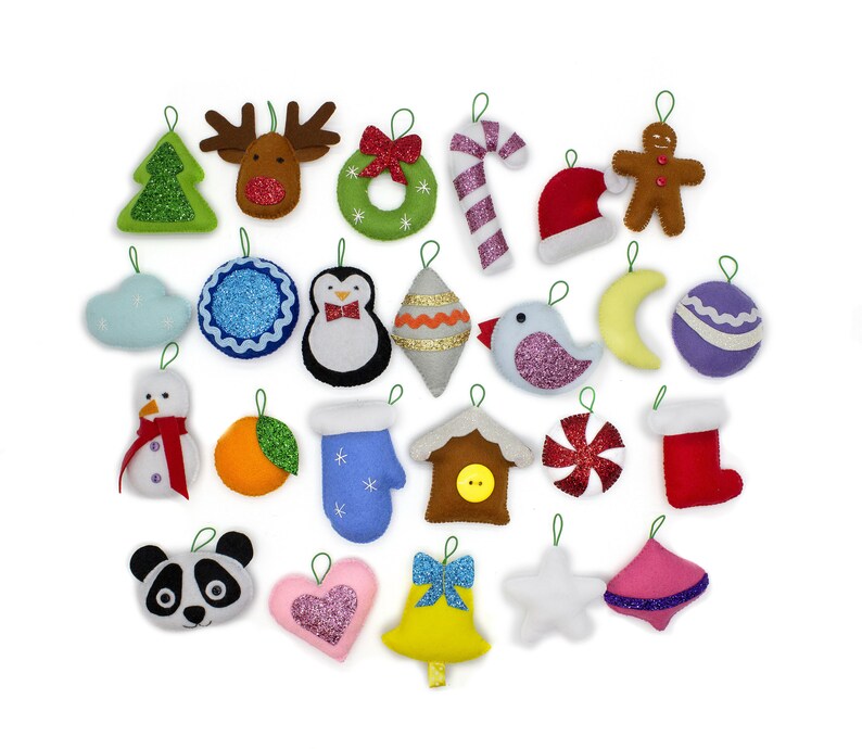 Christmas ornaments set of 24 felt decorations for Advent Calendar or Christmas tree hand made xmas eco toy Christmas in july by Minimom/'s