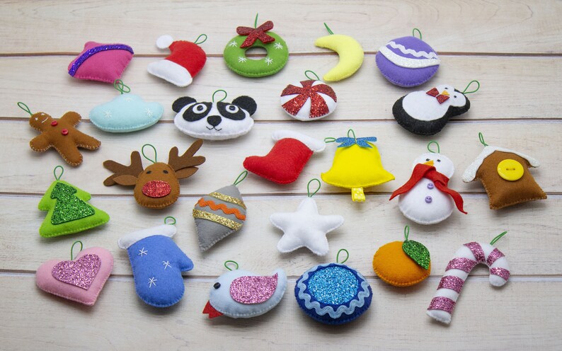 Christmas ornaments set of 24 felt decorations for Advent Calendar or Christmas tree hand made xmas eco toy Christmas in july by Minimom/'s