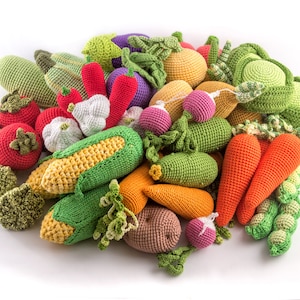 Montessori Activity Baby Soft Toys | Crochet Fruit and Vegetables | Play Food for Pretend Kitchen | Gardening Toy - Minimoms