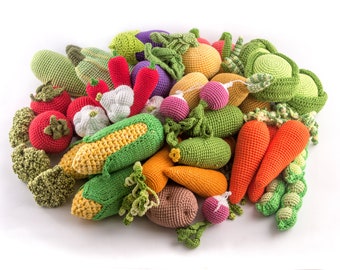 Montessori Activity Baby Soft Toys | Crochet Fruit and Vegetables | Play Food for Pretend Kitchen | Gardening Toy - Minimoms